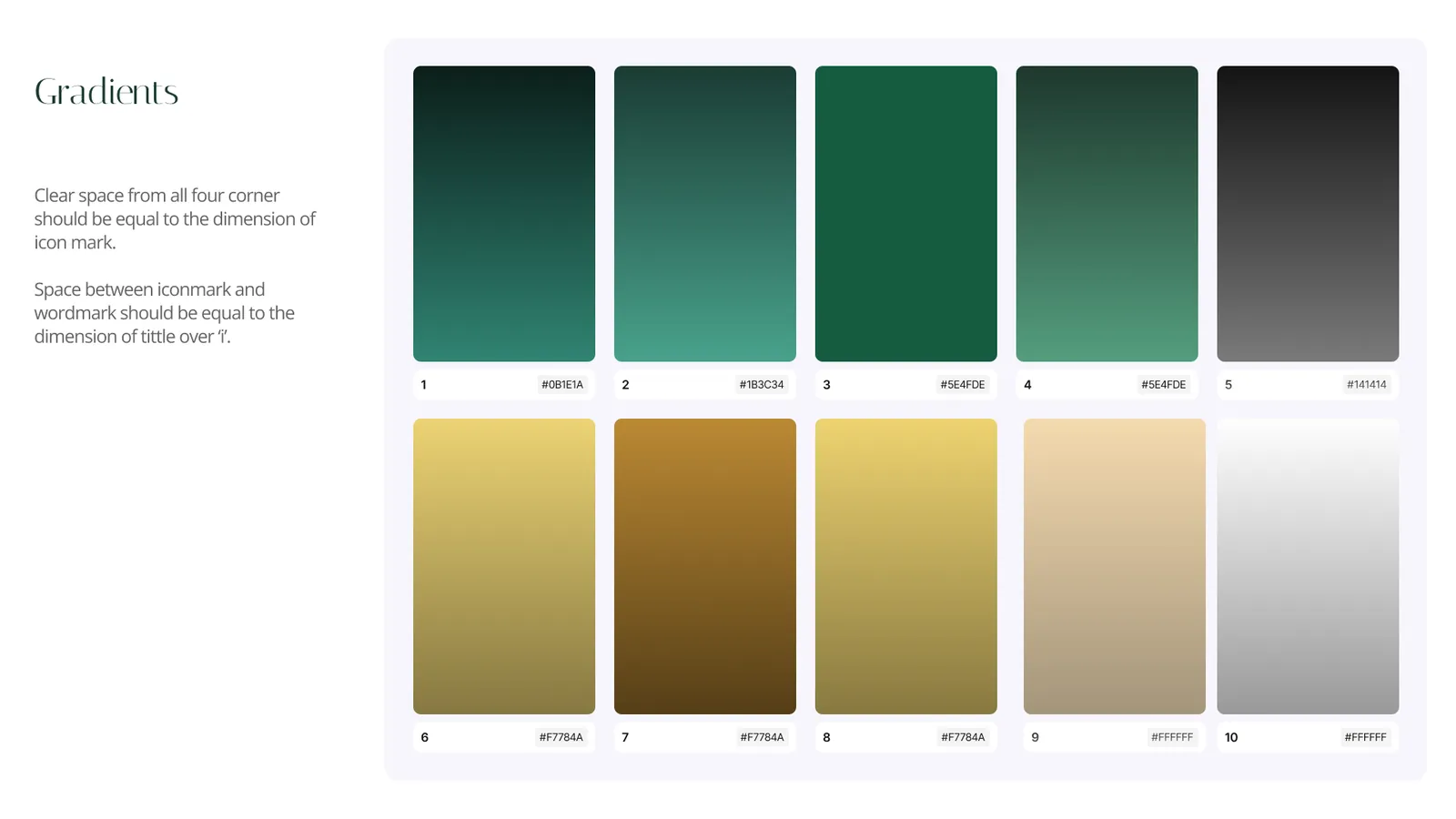 The brand gradients in green, gold and neutral