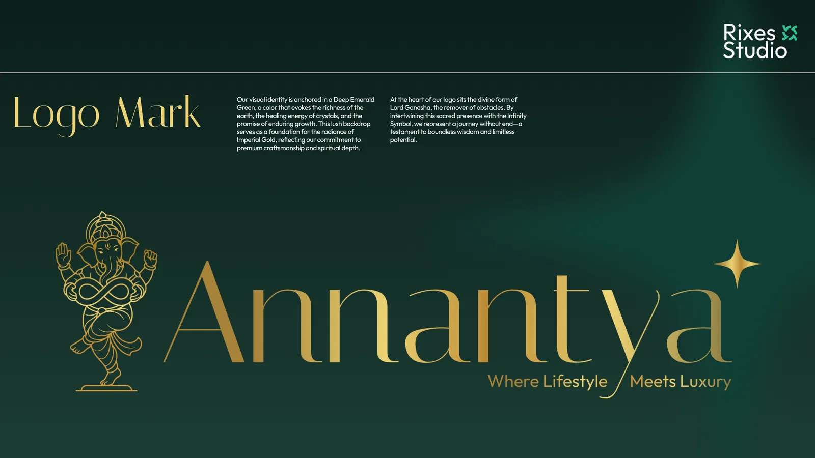 The Annantya logo mark: a gold Ganesha holding the infinity symbol beside the wordmark